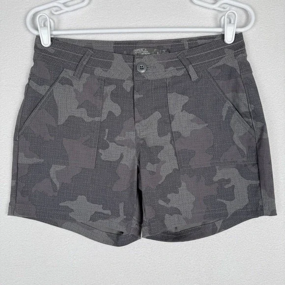 prAna Womens 6 Olivia Alana Shorts Hiking Outdoor Mustard Camo Nylon Stretch - Picture 4 of 16